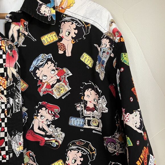 VTG Betty Boop Novelty Bingo Vegas NYC Cotton Button down Long Sleeve Blouse M/L - Picture 4 of 16